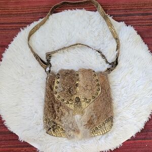 Luxurious Fur and Gold Women's Bag